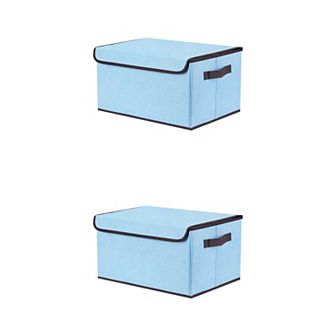 2 pc Fabric Storage Bin Cube with Handles and Lid for Shelves Closet, Storage Basket