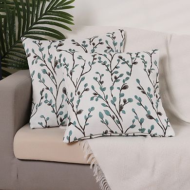 2 Pcs Classical Embroidery Jacquard Teal Decoration Throw Pillow Cover 24 x 24 Inch