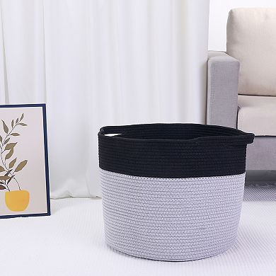2 Pcs Woven Storage Bin with Hidden Handles, Shelf Closet Storage Basket for Clothes, Organizer Bin