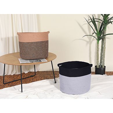 2 Pcs Woven Storage Bin with Hidden Handles, Shelf Closet Storage Basket for Clothes, Organizer Bin