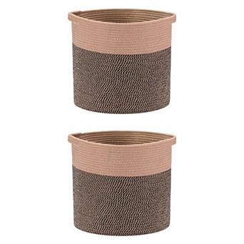 2 pc Woven Storage Bin with Hidden Handles, Shelf Closet Storage Basket for Clothes, Organizer Bin