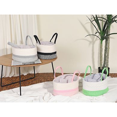 2 Pcs Woven Storage Baskets, Shelf Closet Storage Bin for Blankets, Organizer Bin with Handles