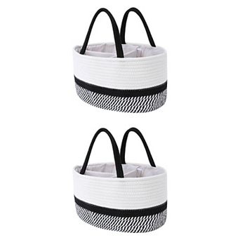 2 pc Woven Storage Baskets, Shelf Closet Storage Bin for Blankets, Organizer Bin with Handles