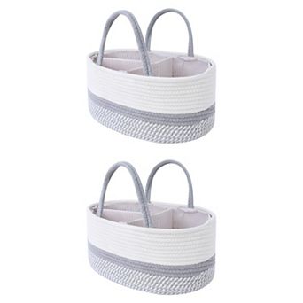 2 pc Woven Storage Baskets, Shelf Closet Storage Bin for Blankets, Organizer Bin with Handles