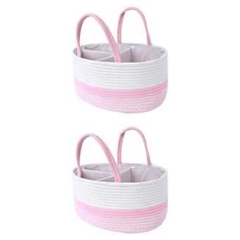 2 pc Woven Storage Baskets, Shelf Closet Storage Bin for Blankets, Organizer Bin with Handles