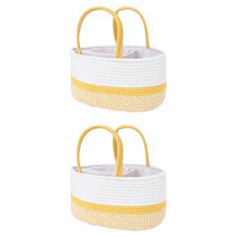 2 pc Woven Storage Baskets, Shelf Closet Storage Bin for Blankets, Organizer Bin with Handles