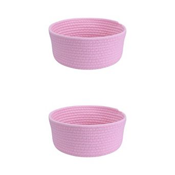 2 pc Round Woven Storage Basket, Small Storage Bin for Entryway Desk Key Tray Bowl