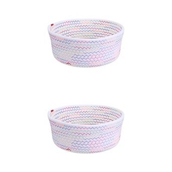 2 pc Round Woven Storage Basket, Small Storage Bin for Entryway Desk Key Tray Bowl