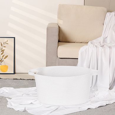2 Pcs Woven Storage Basket with Handle, Shelf Closet Storage Bin for Blankets, Organizer Bin