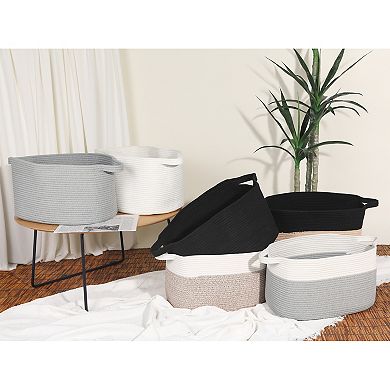 2 Pcs Woven Storage Basket with Handle, Shelf Closet Storage Bin for Blankets, Organizer Bin