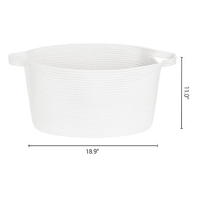 2 Pcs Woven Storage Basket with Handle, Shelf Closet Storage Bin for Blankets, Organizer Bin