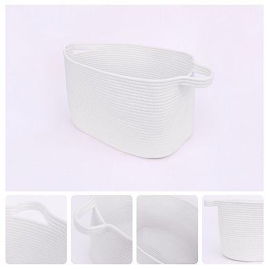 2 Pcs Woven Storage Basket with Handle, Shelf Closet Storage Bin for Blankets, Organizer Bin