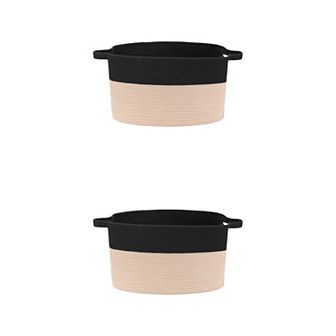 2 pc Woven Storage Basket with Handle, Shelf Closet Storage Bin for Blankets, Organizer Bin