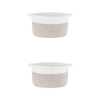 2 pc Woven Storage Basket with Handle, Shelf Closet Storage Bin for Blankets, Organizer Bin