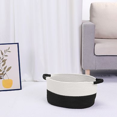2 Pcs Woven Storage Basket Bin with Handles, Shelf Closet Storage Bin for Clothes, Shoes