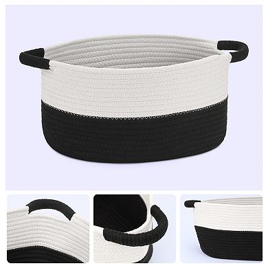 2 Pcs Woven Storage Basket Bin with Handles, Shelf Closet Storage Bin for Clothes, Shoes