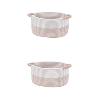 2 pc Woven Storage Basket Bin with Handles, Shelf Closet Storage Bin for Clothes, Shoes