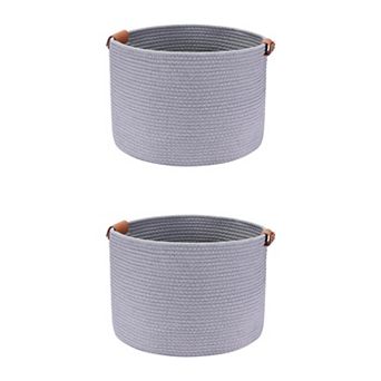 2 pc Woven Storage Basket, Shelf Closet Storage Bin for Blankets, Clothes, Shoes, Organizer Bin
