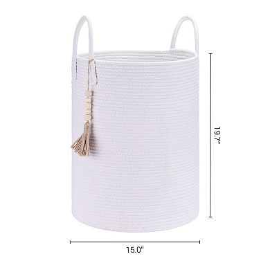 2 Pcs Woven Storage Bin with Handle and Tassel Beads, Storage Basket Organizer Bin for Blankets