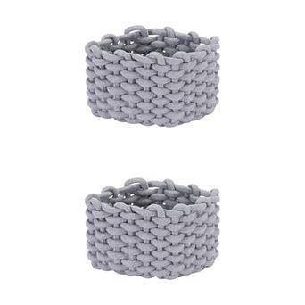 2 pc Woven Storage Basket Bin, Shelf Closet with Handles for Key Tray Bowl for Entryway Desk