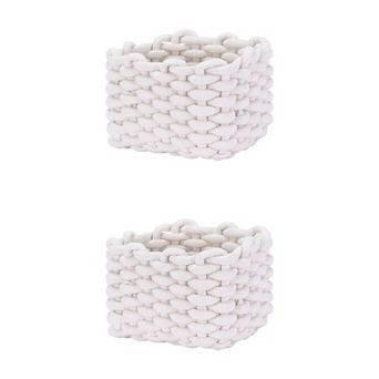 2 pc Woven Storage Basket Bin, Shelf Closet with Handles for Key Tray Bowl for Entryway Desk