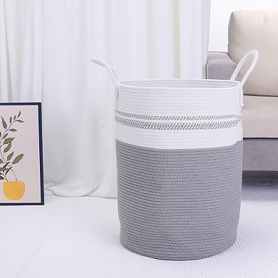 2 Pcs Woven Storage Bin with Handles, Shelf Closet Storage Basket Organizer Bin for Blankets