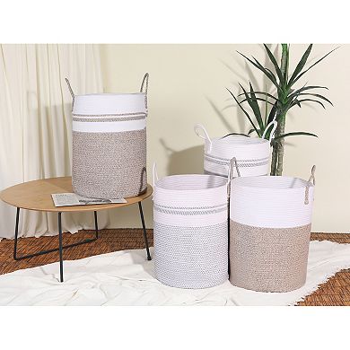 2 Pcs Woven Storage Bin with Handles, Shelf Closet Storage Basket Organizer Bin for Blankets