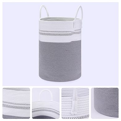 2 Pcs Woven Storage Bin with Handles, Shelf Closet Storage Basket Organizer Bin for Blankets