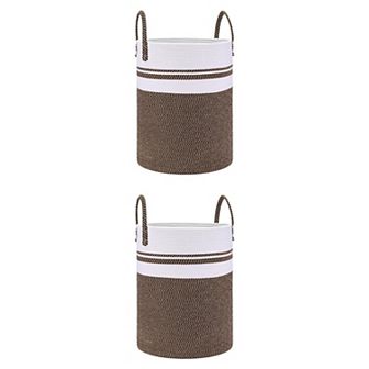 2 pc Woven Storage Bin with Handles, Shelf Closet Storage Basket Organizer Bin for Blankets