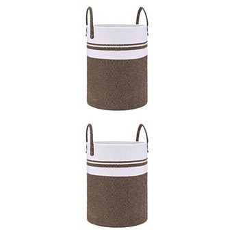 2 pc Woven Storage Bin with Handles, Shelf Closet Storage Basket Organizer Bin for Blankets