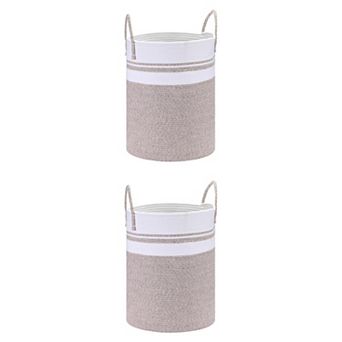 2 pc Woven Storage Bin with Handles, Shelf Closet Storage Basket Organizer Bin for Blankets
