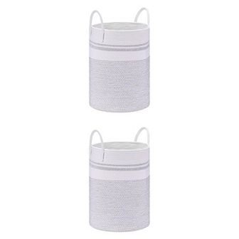 2 pc Woven Storage Bin with Handles, Shelf Closet Storage Basket Organizer Bin for Blankets