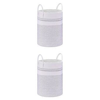 2 pc Woven Storage Bin with Handles, Shelf Closet Storage Basket Organizer Bin for Blankets