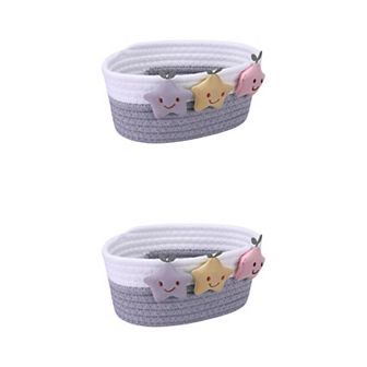 2 pc Woven Storage Basket, Star Shelf Closet Storage Bin for Entryway Desk Key Tray Bowl