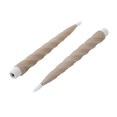 Mikasa Set of 2 Grey Twist LED 10-in. Wax Taper with Flickering Light