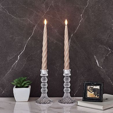 Mikasa Set of 2 Grey Twist LED 10-in. Wax Taper with Flickering Light