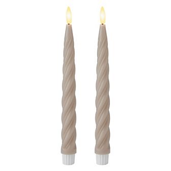 Mikasa Set of 2 Grey Twist LED 10 in Wax Taper with Flickering Light