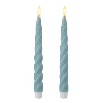 Mikasa Set of 2 Grey Twist LED 10 in Wax Taper with Flickering Light