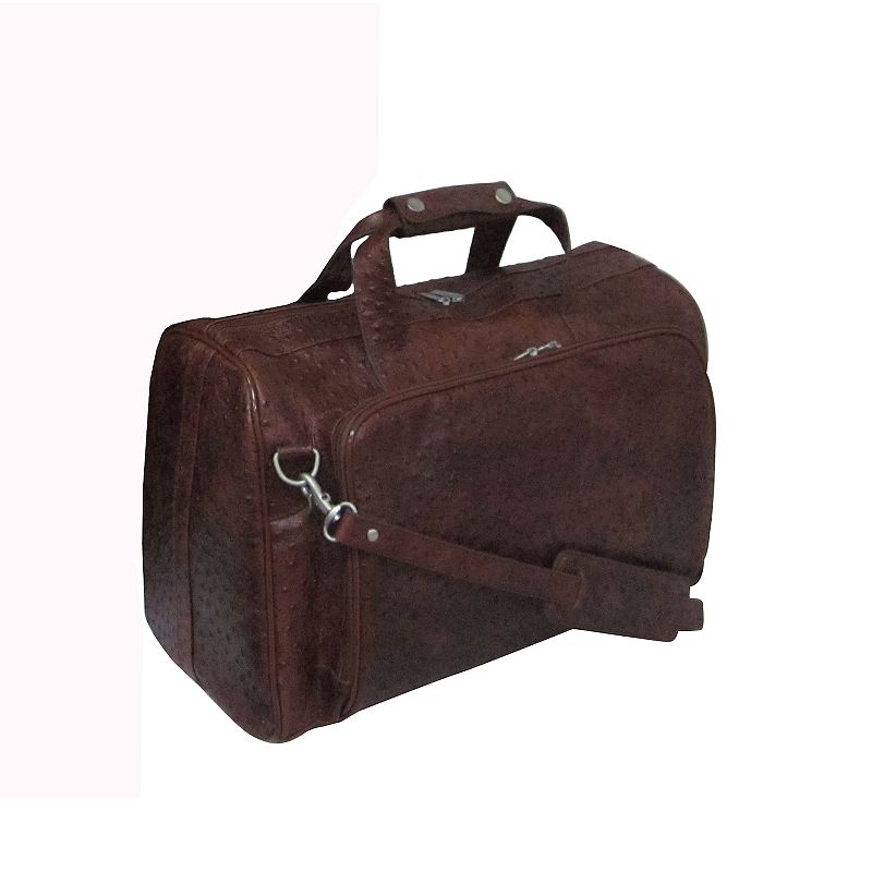 AmeriLeather 18-Inch Leather Weekender Duffel Bag, Brown Ostrich Print