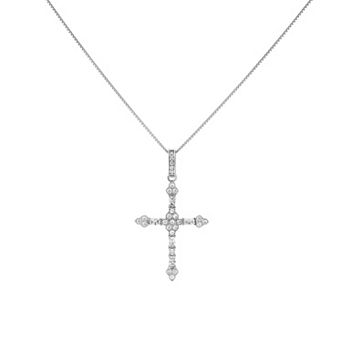 PRIMROSE Rhodium Plated Over Sterling Silver Pave Cubic Zirconia Cross Pendant Necklace
