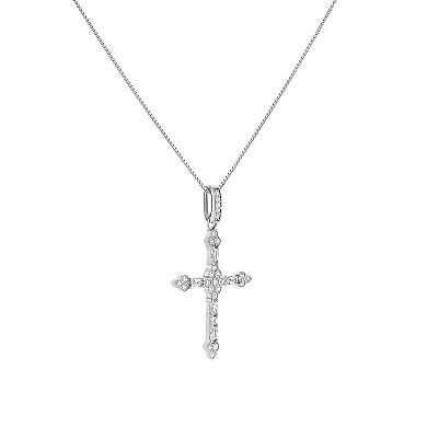 PRIMROSE Rhodium Plated Over Sterling Silver Pave Cubic Zirconia Cross Pendant Necklace