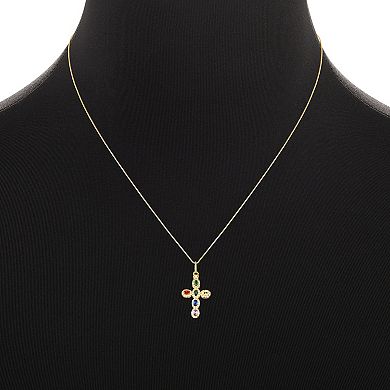 PRIMROSE 18k Gold Plated Over Sterling Silver Multi Color Cubic Zirconia Cross Pendant Necklace