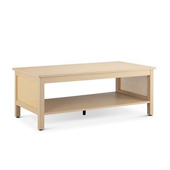 510 Design Ashlyn 2 tier Coffee Table with Rattan Sides & Spacious Open Shelf Storage