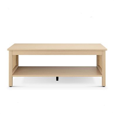 510 Design Ashlyn 2-Tier Coffee Table with Rattan Sides & Spacious Open Shelf Storage