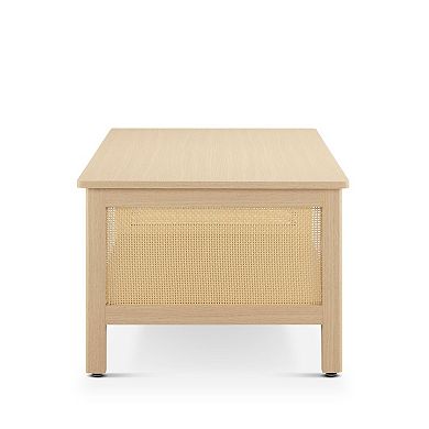 510 Design Ashlyn 2-Tier Coffee Table with Rattan Sides & Spacious Open Shelf Storage