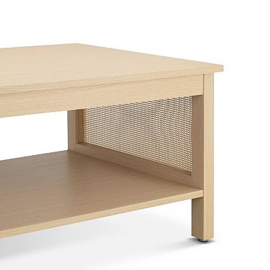 510 Design Ashlyn 2-Tier Coffee Table with Rattan Sides & Spacious Open Shelf Storage