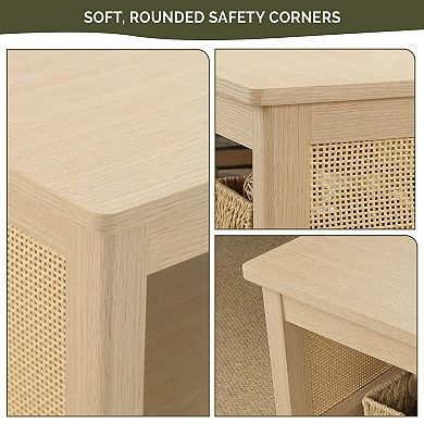 510 Design Ashlyn 2-Tier Coffee Table with Rattan Sides & Spacious Open Shelf Storage