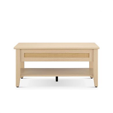 510 Design Lennox Rattan Lift-Top Coffee Table with Storage & Lower Open Shelf