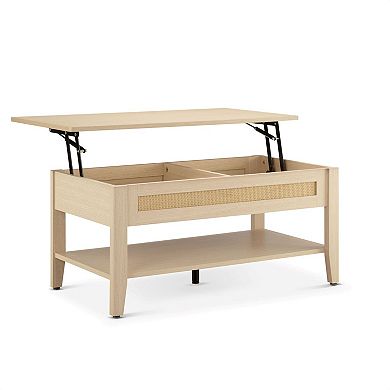 510 Design Lennox Rattan Lift-Top Coffee Table with Storage & Lower Open Shelf