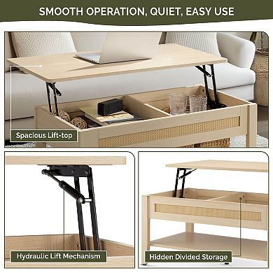 510 Design Lennox Rattan Lift-Top Coffee Table with Storage & Lower Open Shelf